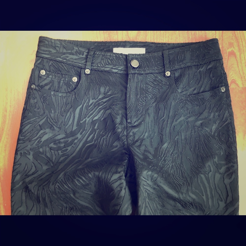 Cachè Luxe Textured Black Brocade Jean Dressy Pant